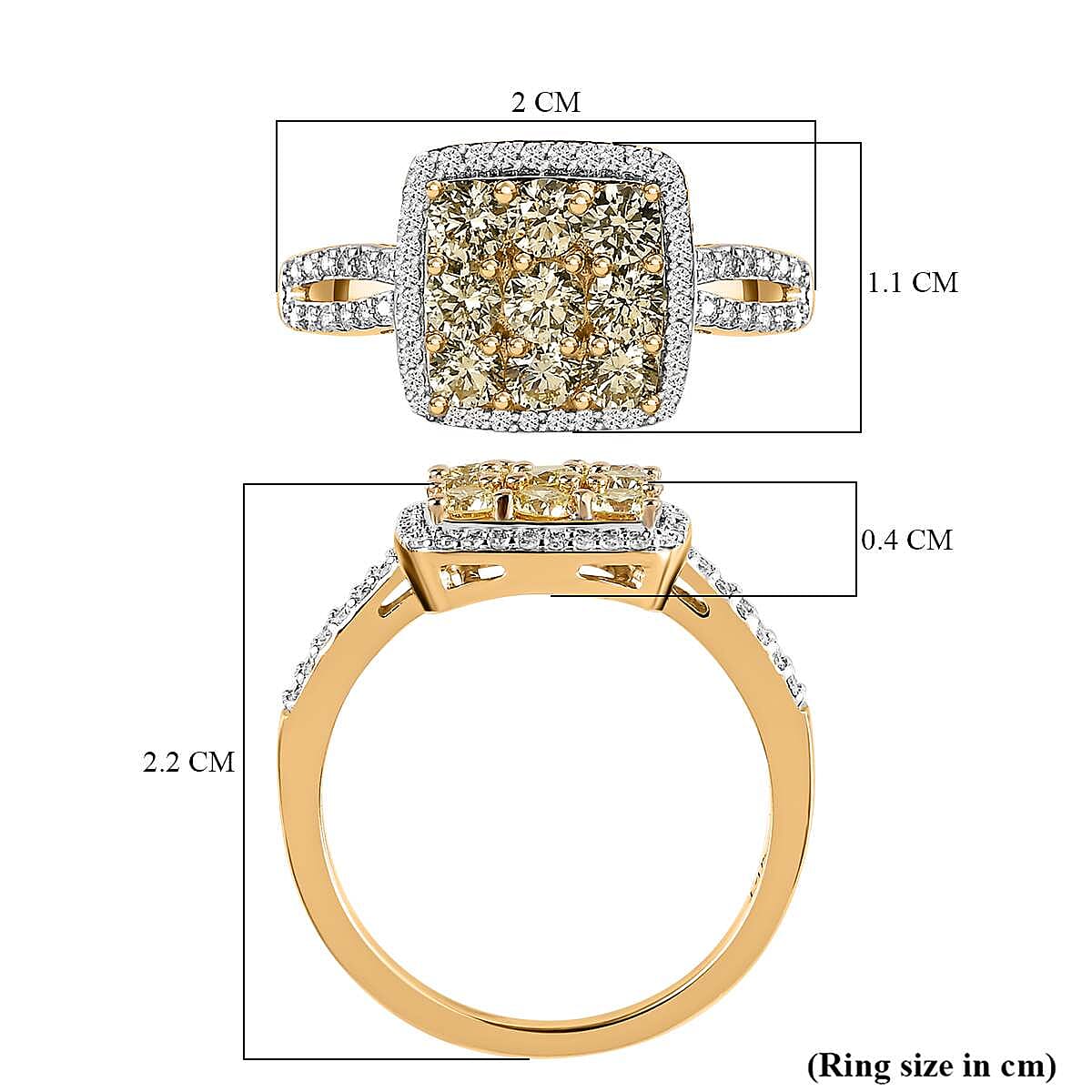 14K Yellow Gold SGL Certified Natural Yellow Diamond (VS-SI) &  White Diamond (I1-I2-G-H) Cluster Ring 1.00 Ct.
