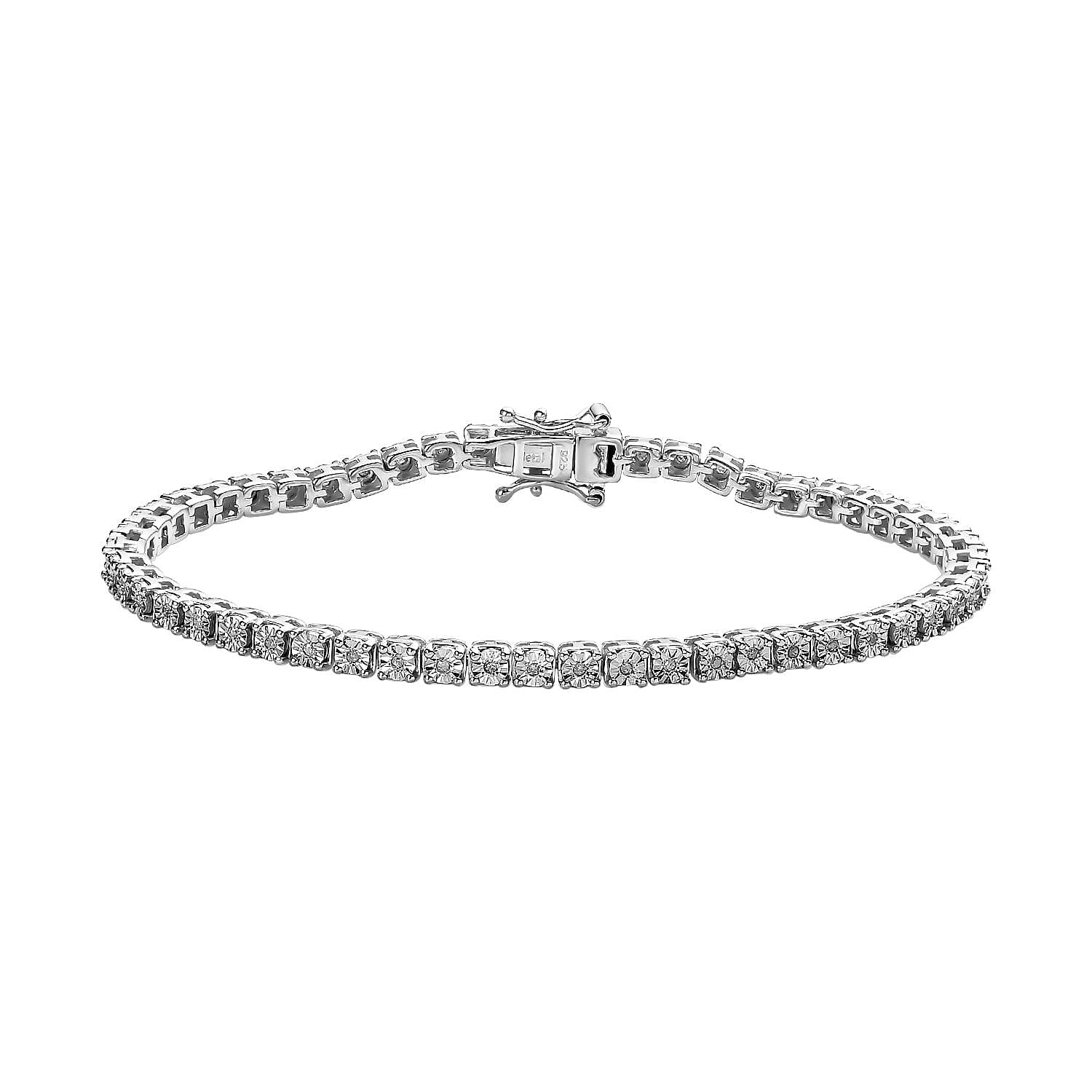 Diamond Tennis Bracelet (Size - 7.5) in Platinum Overlay Sterling Silver 0.25 Ct, Silver Wt. 12.00 Gms