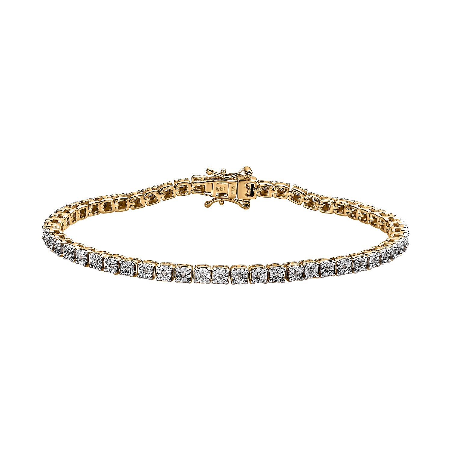 Diamond Tennis Bracelet (Size - 7.5) in 18K Vermeil Yellow Gold Plated Sterling Silver 0.25 Ct,Silver Wt. 12.11 GM