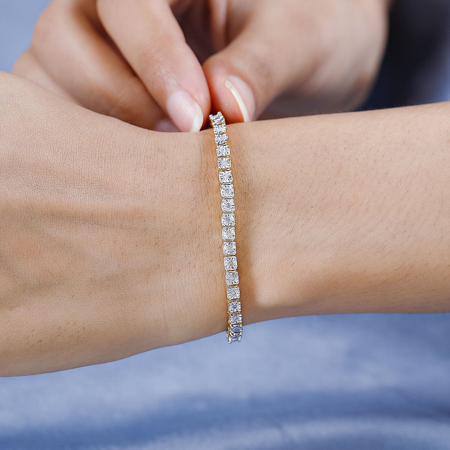 Diamond Tennis Bracelet (Size - 7.5) in 18K Vermeil Yellow Gold Plated Sterling Silver 0.25 Ct,Silver Wt. 12.11 GM