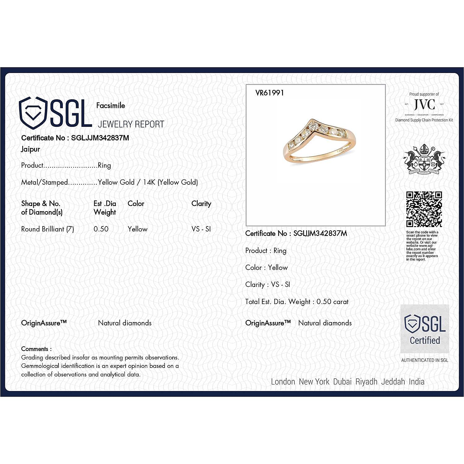 14K Yellow Gold SGL Certified Natural Yellow Diamond (VS-SI ) Wishbone Ring 0.50 Ct.