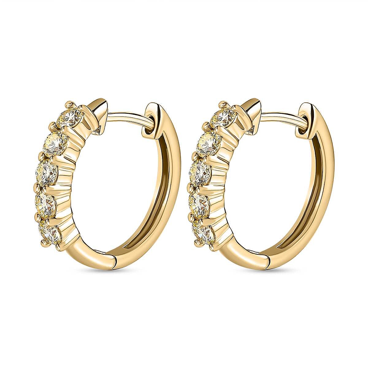 14K Yellow Gold Natural Yellow Diamond (VS-SI) Hoop Earrings 0.75 Ct