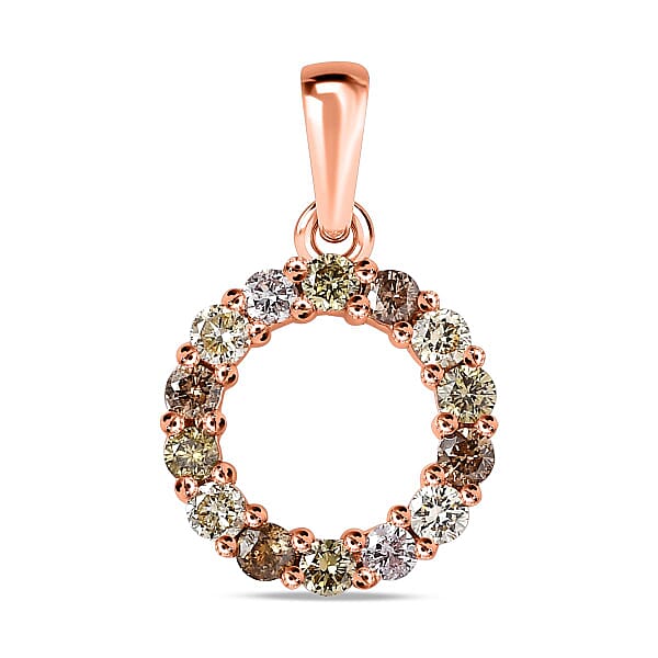14K Rose Gold Pink, Champagne and Natural Yellow Diamond Circle Pendant