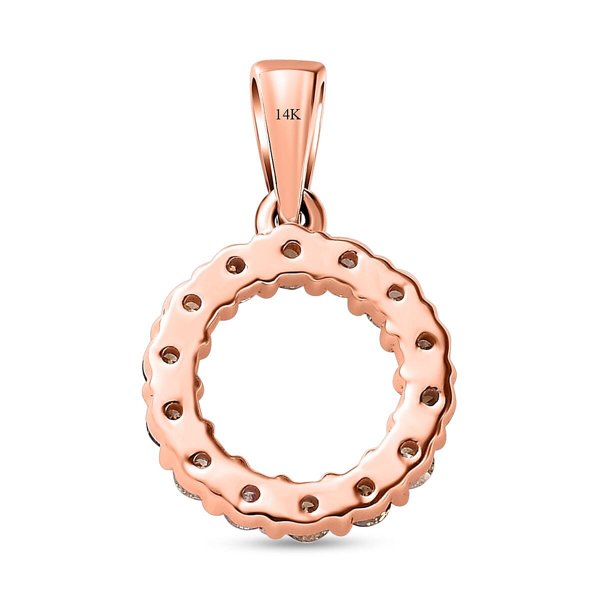 14K Rose Gold Pink, Champagne and Natural Yellow Diamond Circle Pendant 0.50 Ct