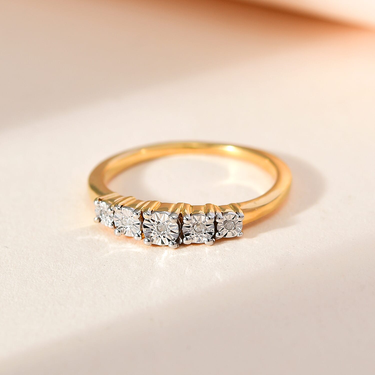 Diamond 5 Stone Ring in 18K Yellow Gold Vermeil Plated Sterling Silver