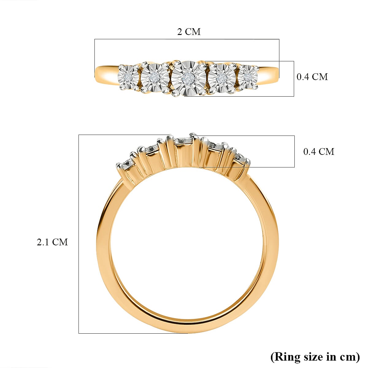 Diamond 5 Stone Ring in 18K Yellow Gold Vermeil Plated Sterling Silver