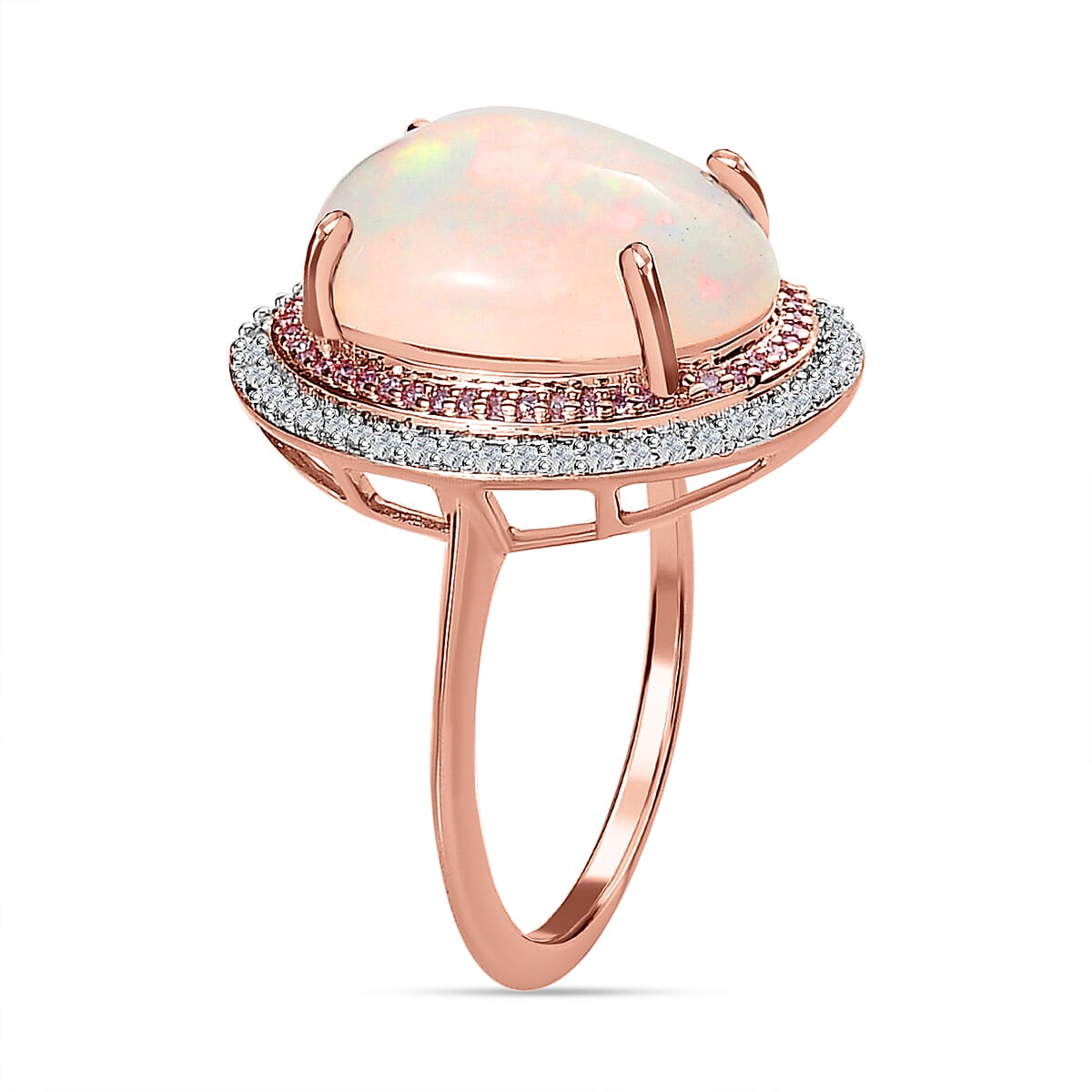 9K Rose Gold AAA Ethiopian Welo Opal, Natural Pink Diamond & White Diamond Ring 3.64 Ct.