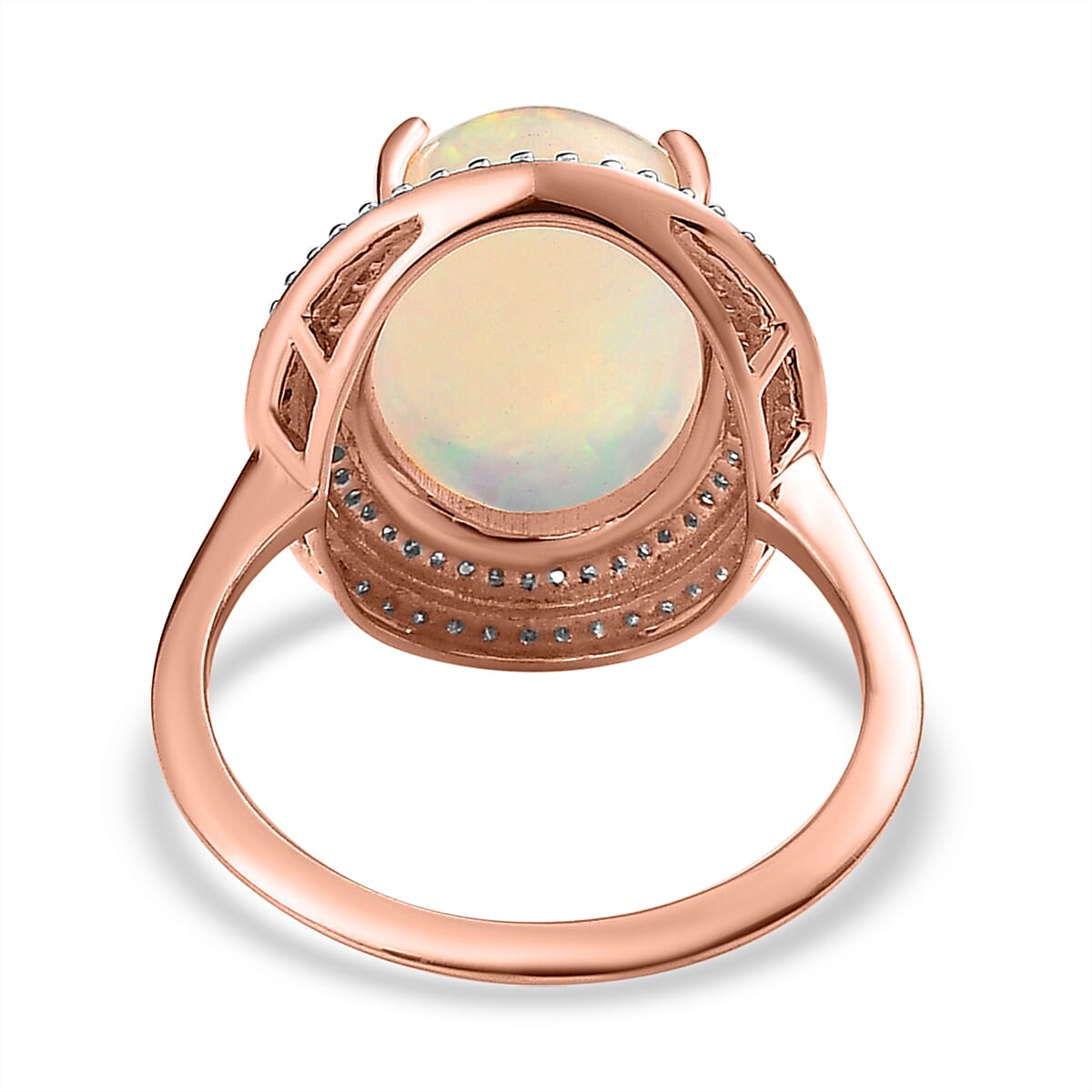 9K Rose Gold AAA Ethiopian Welo Opal, Natural Pink Diamond & White Diamond Ring 3.64 Ct.