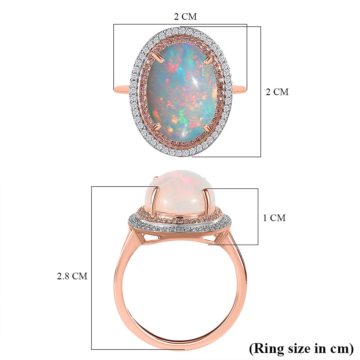 9K Rose Gold AAA Ethiopian Welo Opal, Natural Pink Diamond & White Diamond Ring 3.64 Ct.