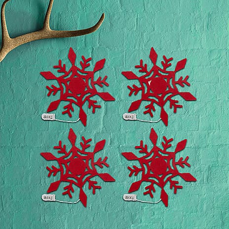 Set of 4 Christmas Felt Snowflake Table Decoration (Battery Operated) - Red