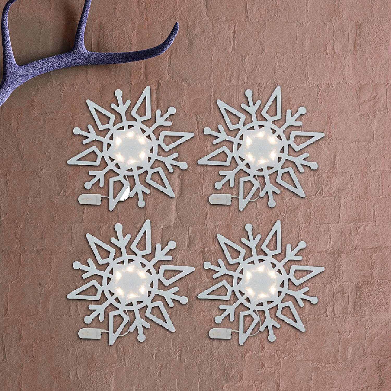 Set of 4 Christmas Felt Snowflake Table Decoration (Battery Operated) - White