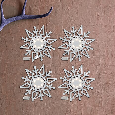 Set of 4 Christmas Felt Snowflake Table Decoration (Battery Operated) - White