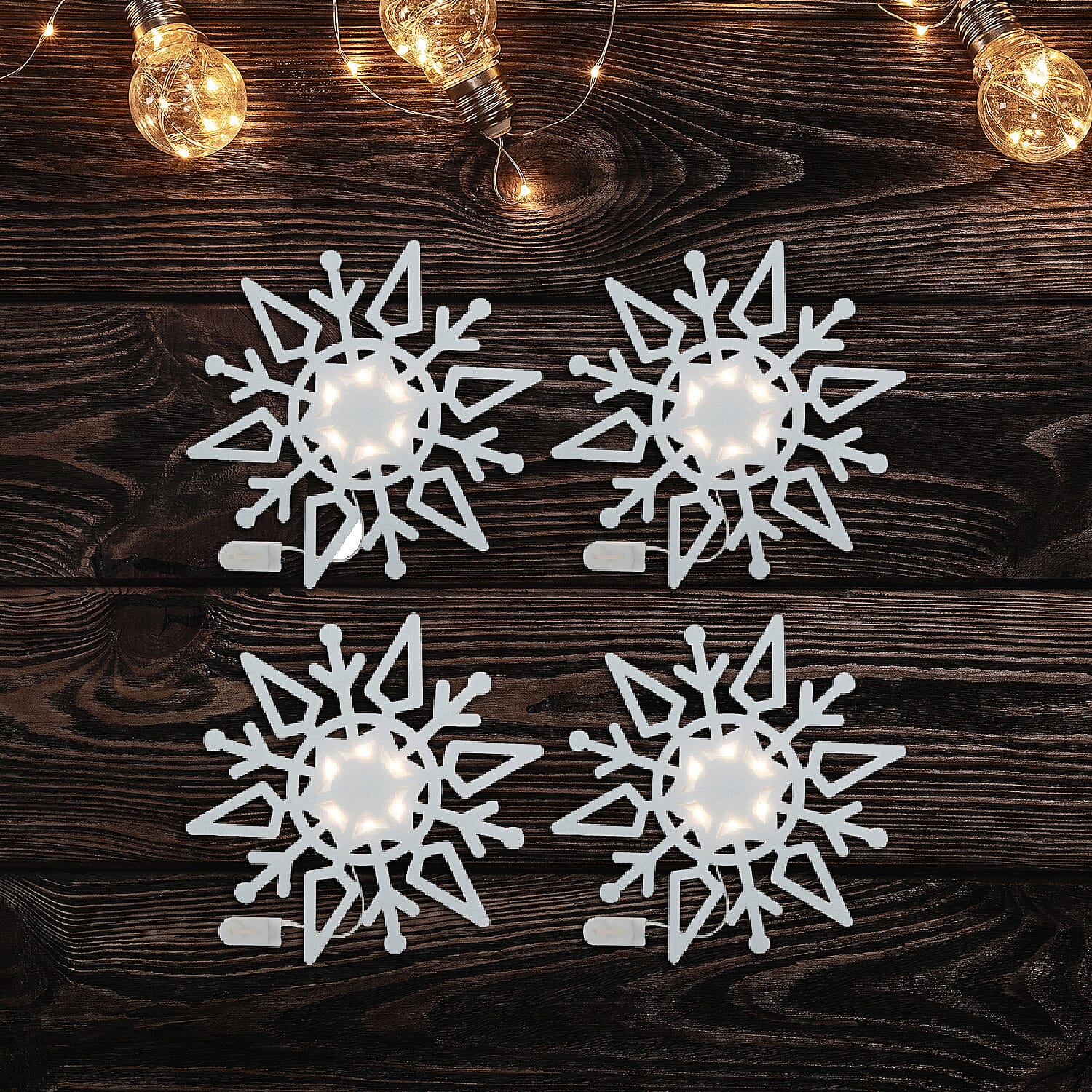 Set of 4 Christmas Felt Snowflake Table Decoration (Battery Operated) - White