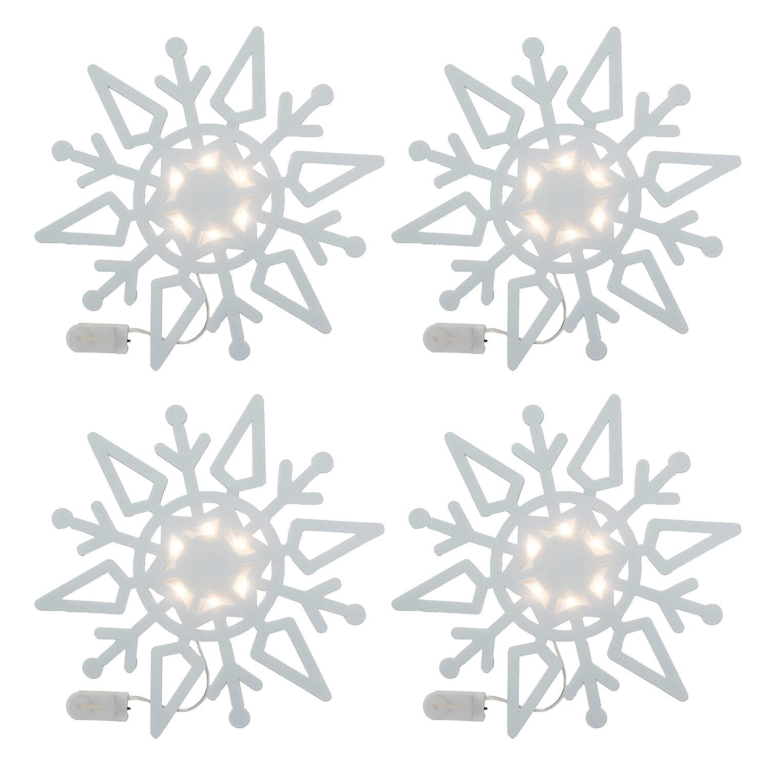 Set of 4 Christmas Felt Snowflake Table Decoration (Battery Operated) - White