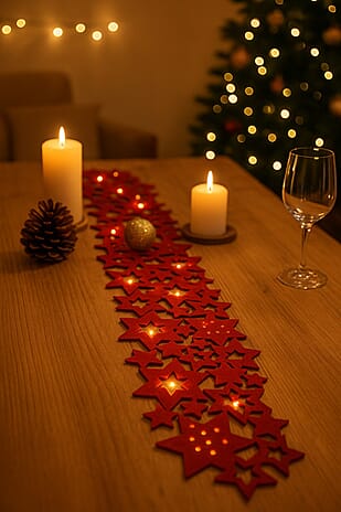 Felt Star Decorative Runner (Length-120 Cm) - Red