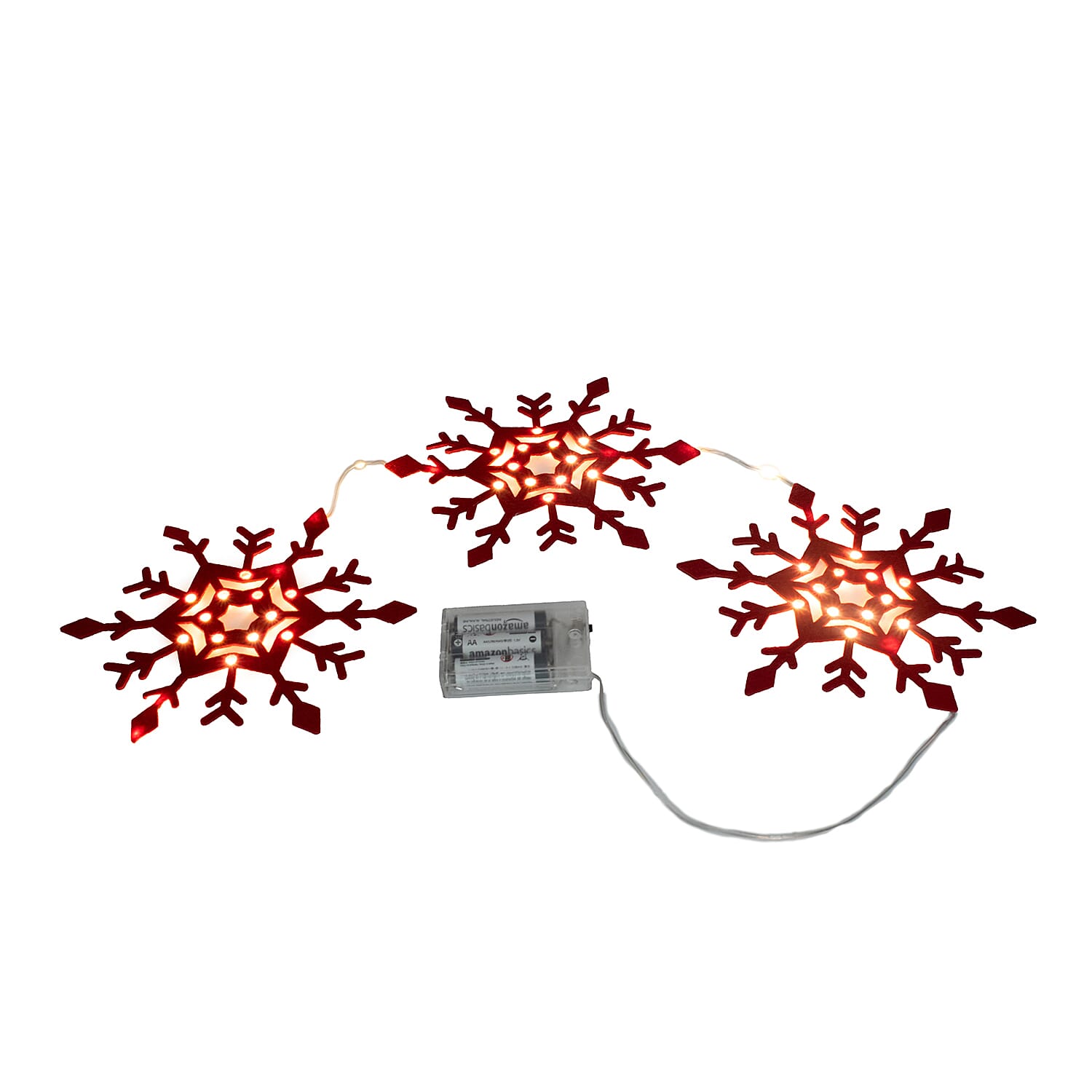 Set of 3 Connected Snowflake Decoration - Red