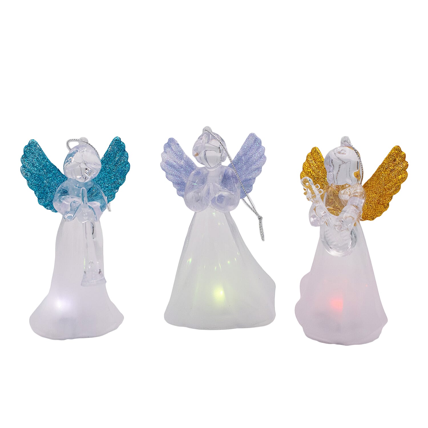 Set of 3 Colour Changing Angel Decoration - Clear, 11cm Height