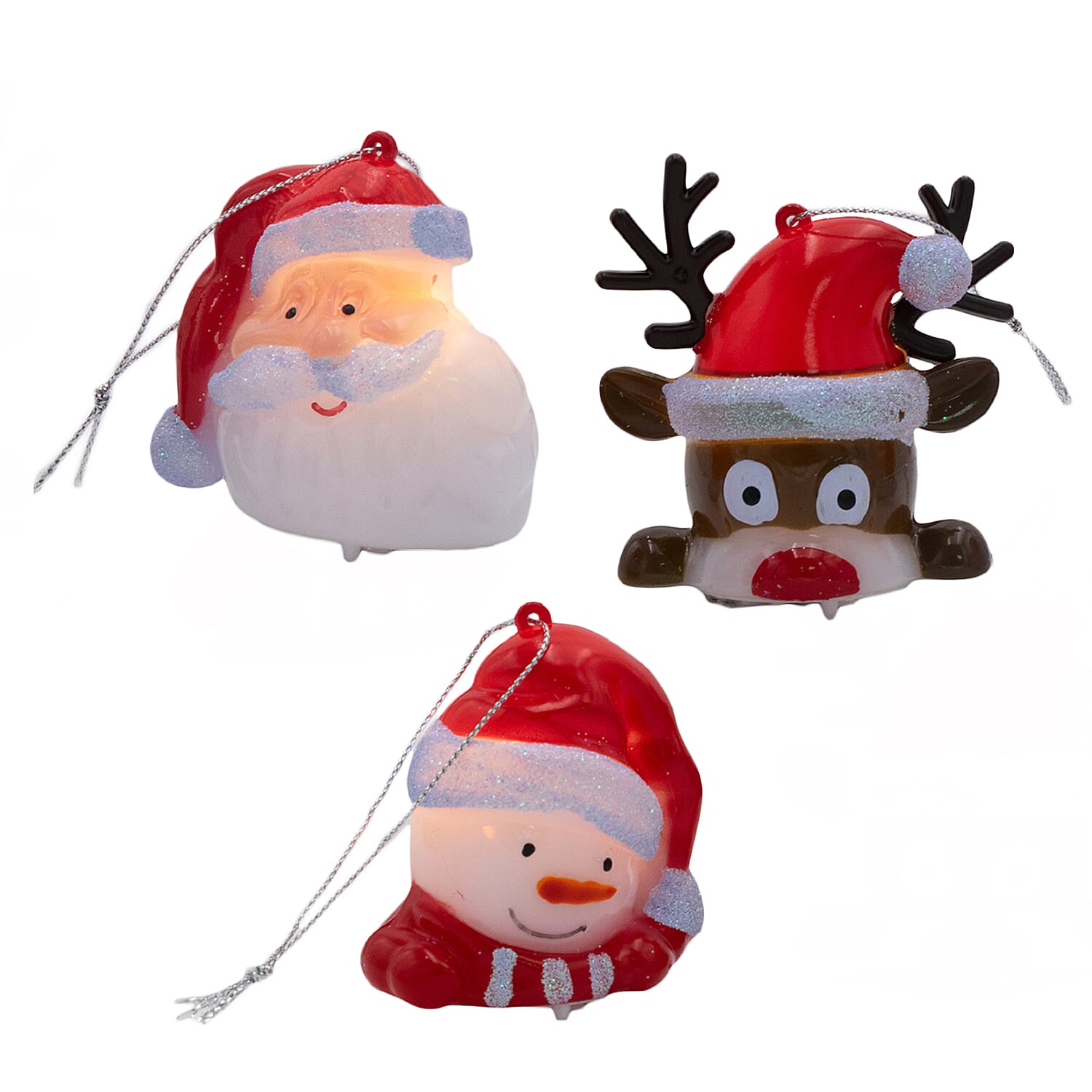 Set of 3 Light up Novelty Fun Christmas Characters (Battery Operated) - Red & White