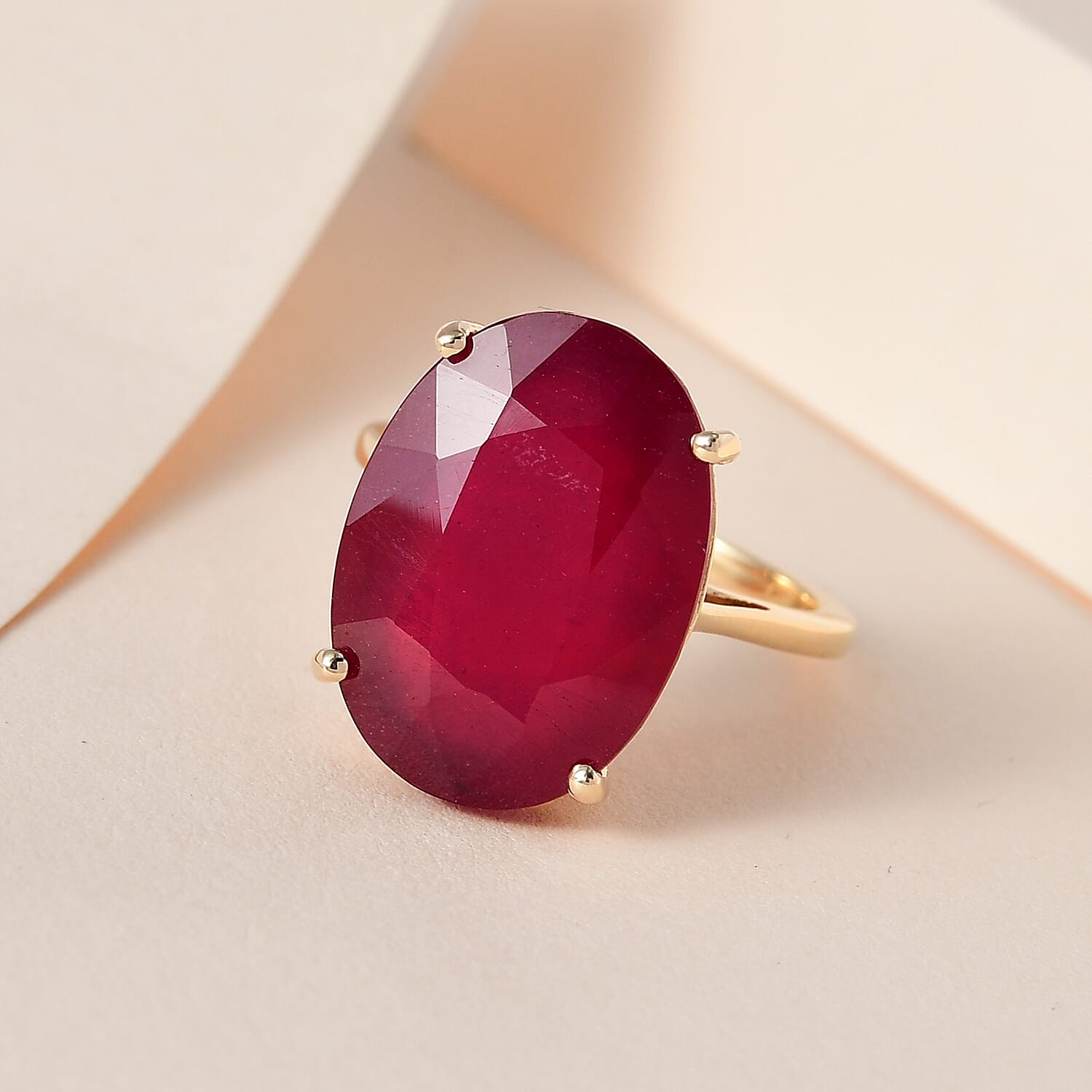Limited Edition - 9K Yellow Gold African Ruby Solitaire Ring 19.14 Ct.