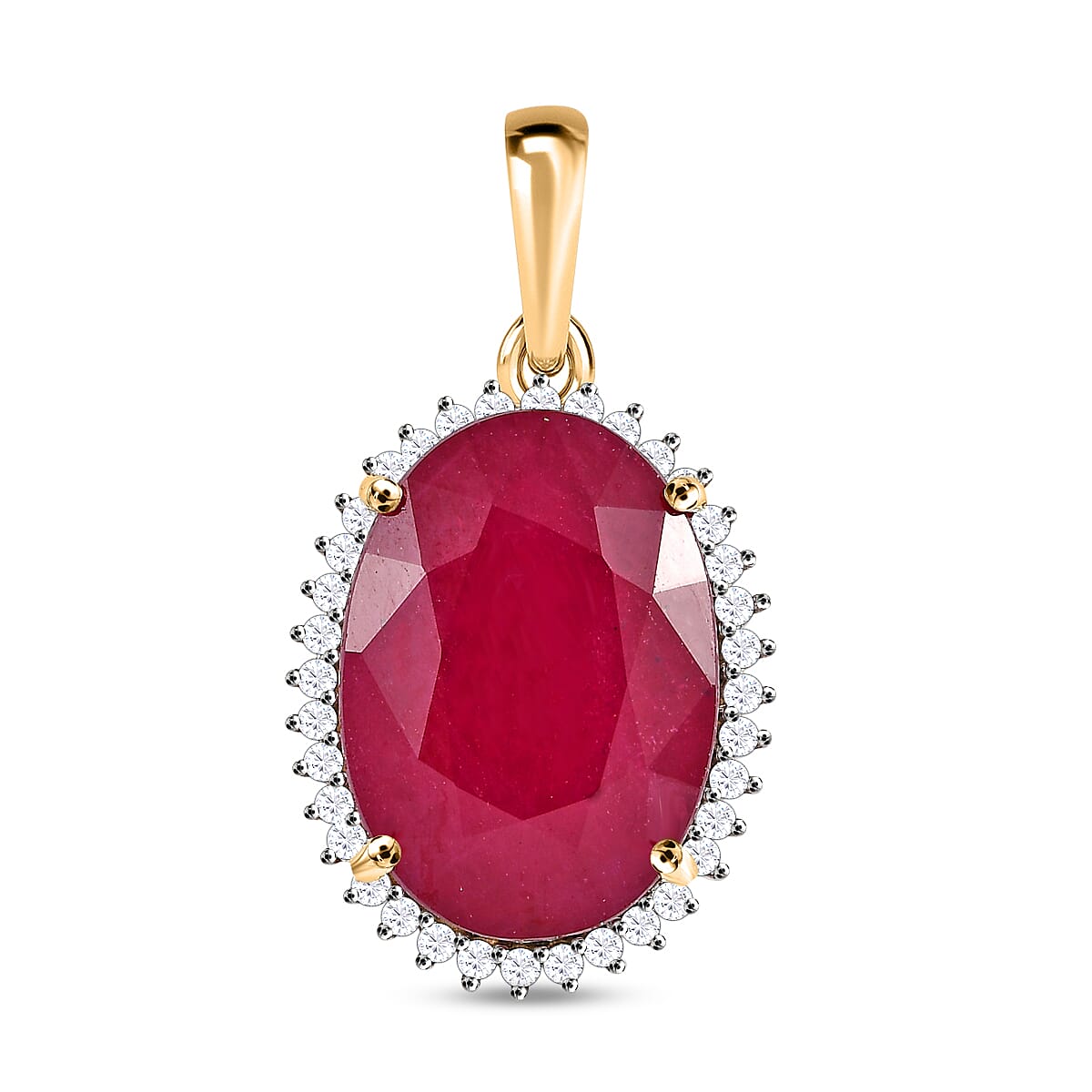 9K Yellow Gold African Ruby & Moissanite Pendant 19.57 Ct.