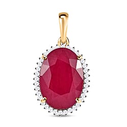 9K Yellow Gold African Ruby & Moissanite Pendant 19.57 Ct.