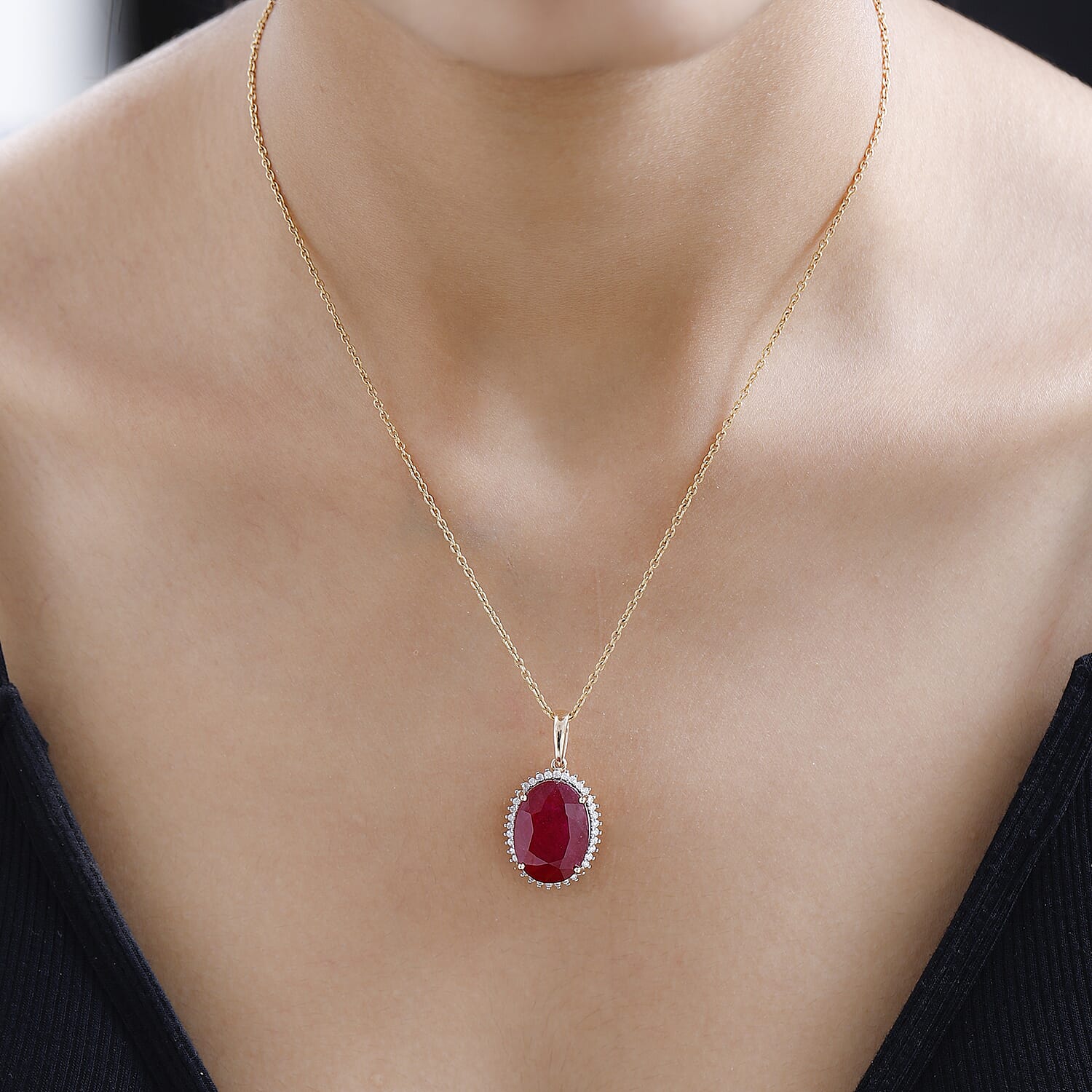 9K Yellow Gold African Ruby & Moissanite Pendant 19.57 Ct.