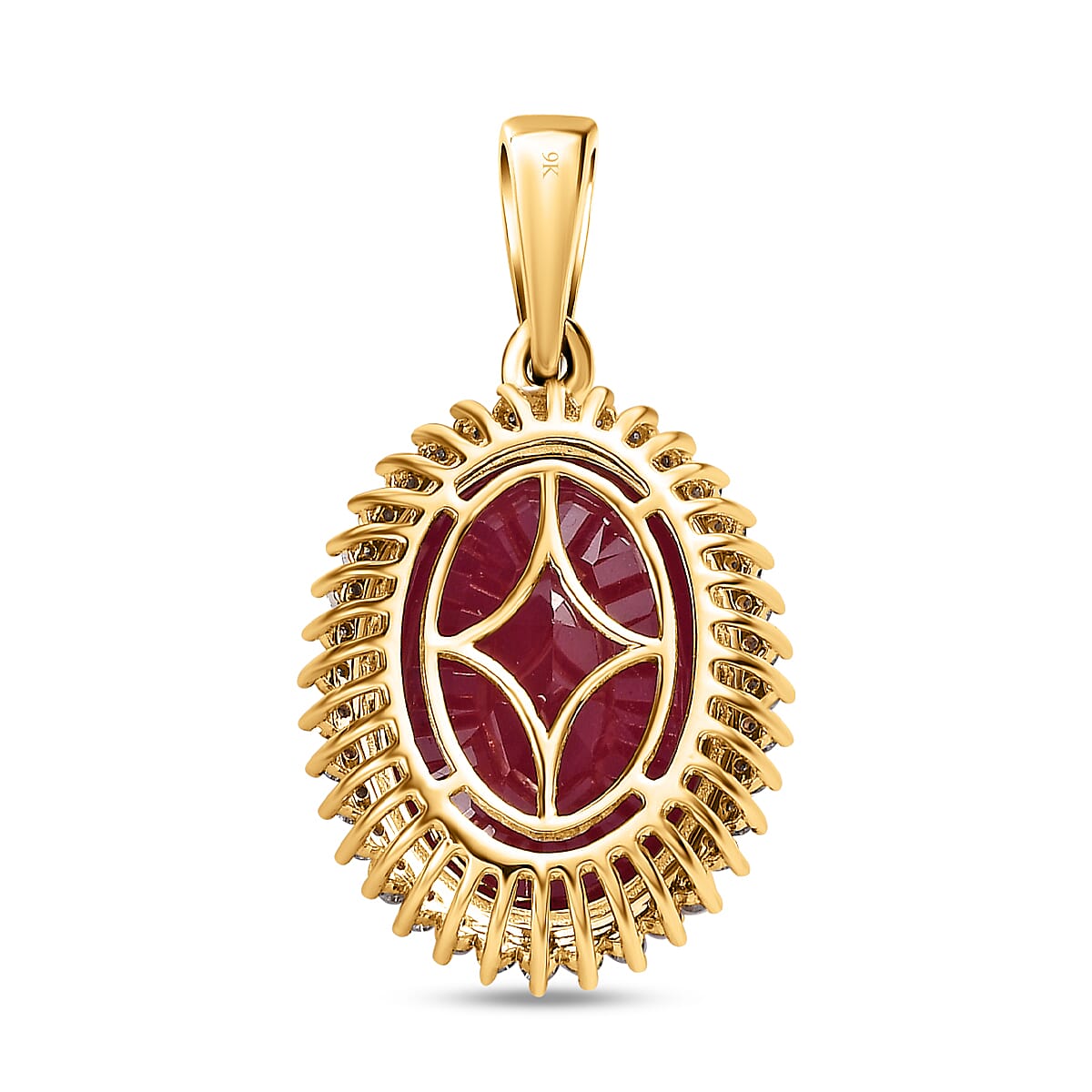 9K Yellow Gold African Ruby & Moissanite Pendant 19.57 Ct.