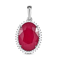 9K White Gold African Ruby & Moissanite Pendant 19.57 Ct.