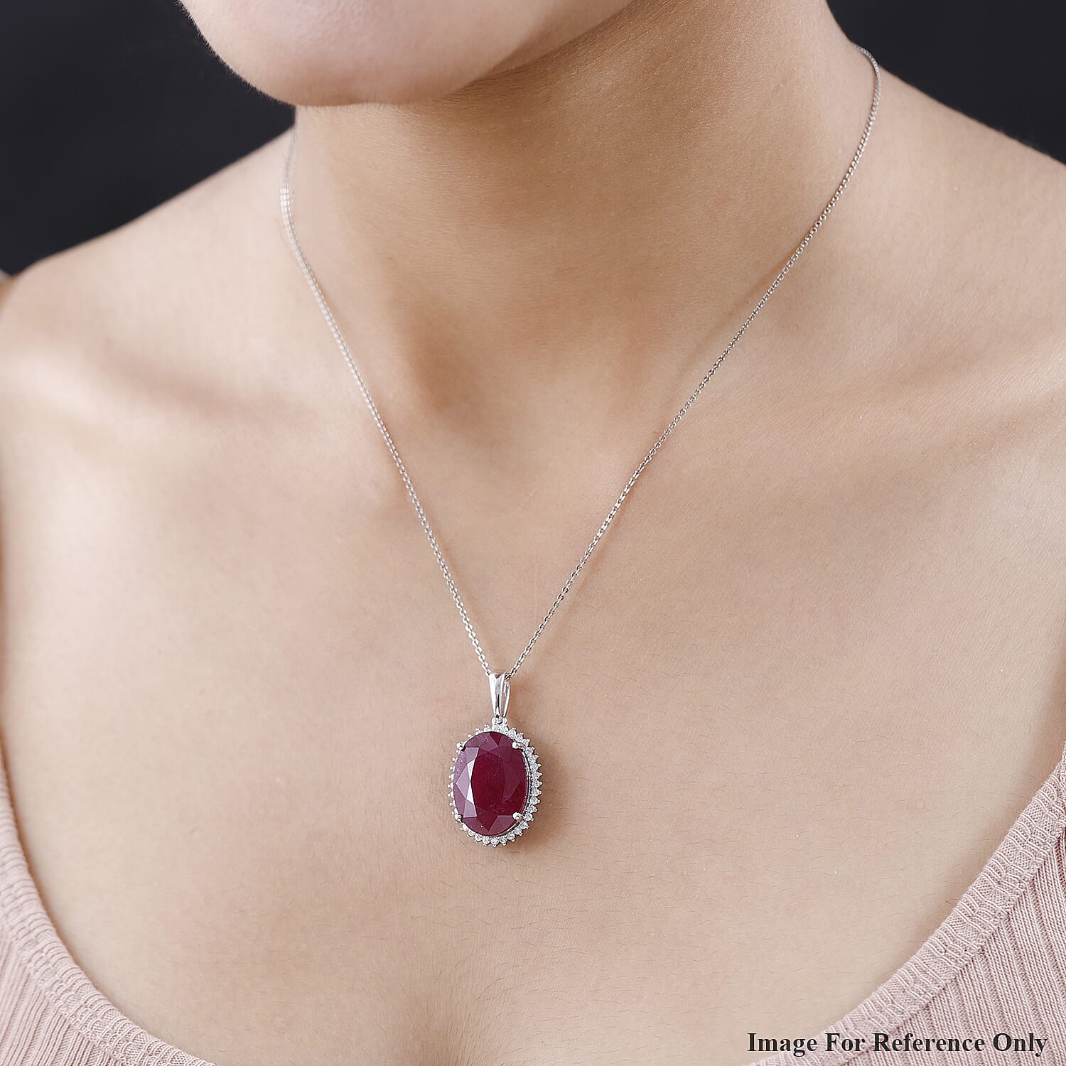 9K White Gold African Ruby & Moissanite Pendant 20.00 Ct.