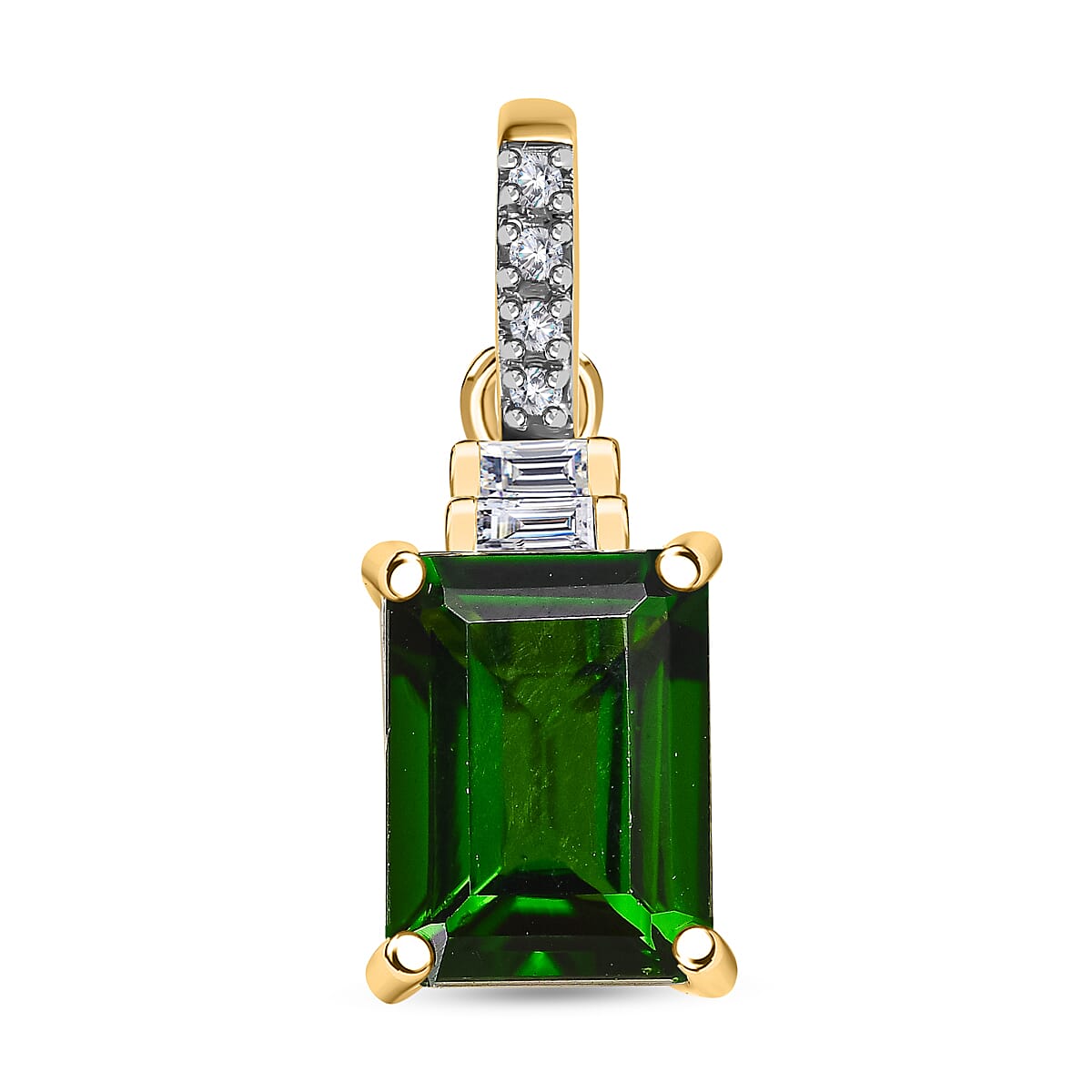 9K Yellow Gold Natural Chrome Diopside and Diamond Pendant 1.61 Ct