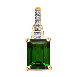 9K Yellow Gold Natural Chrome Diopside and Diamond Pendant 1.61 Ct
