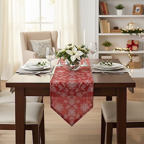 Christmas Poinsettia Table Runner (Size 190x31cm) - Red