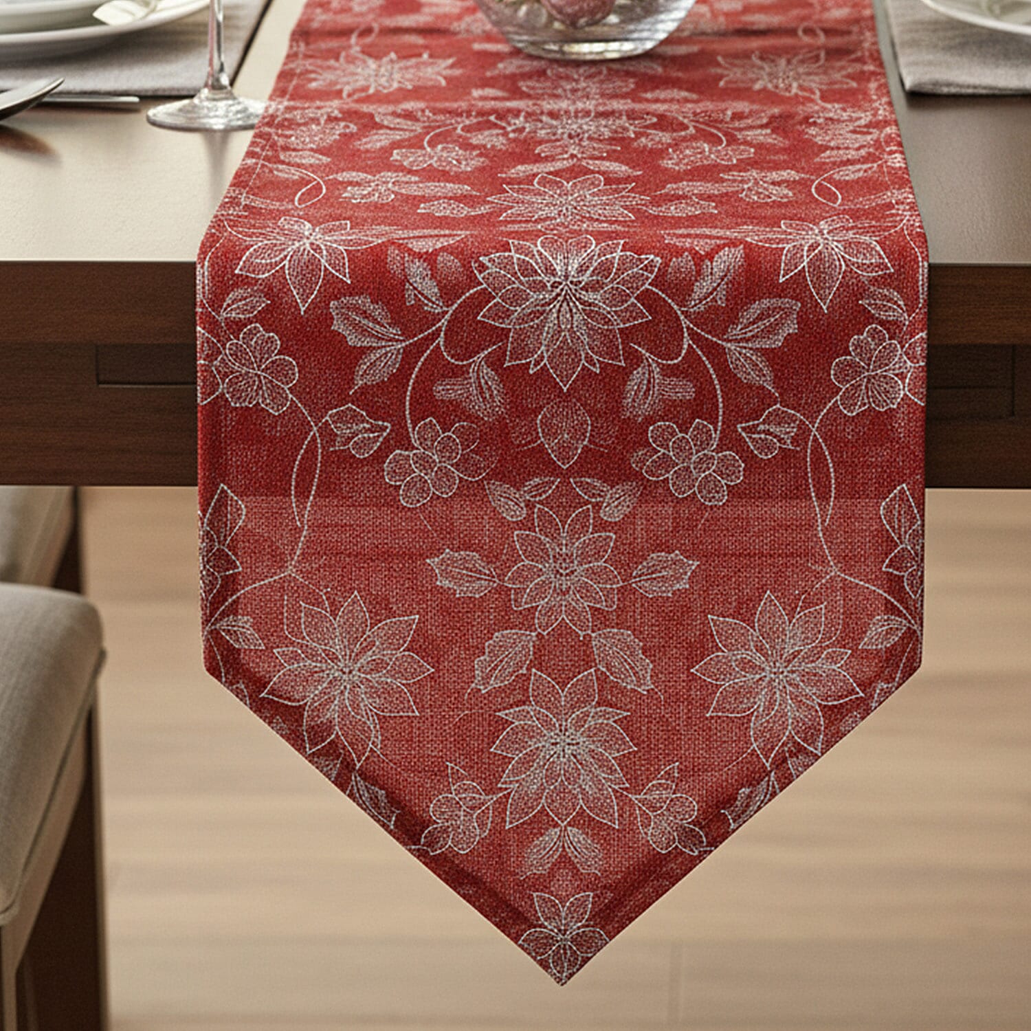 Christmas Poinsettia Table Runner (Size 190x31cm) - Red