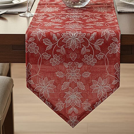 Christmas Poinsettia Table Runner (Size 190x31cm) - Red