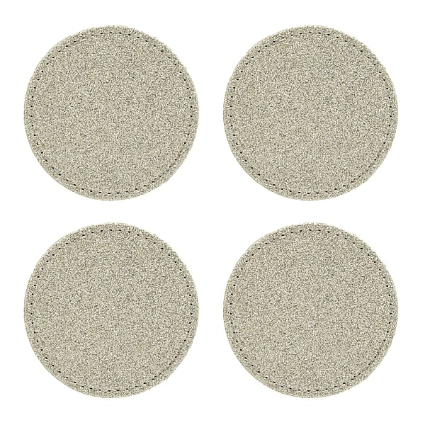 Set of 4 Round Glitter Placemats & 4 Matching Coasters Gold 7552982