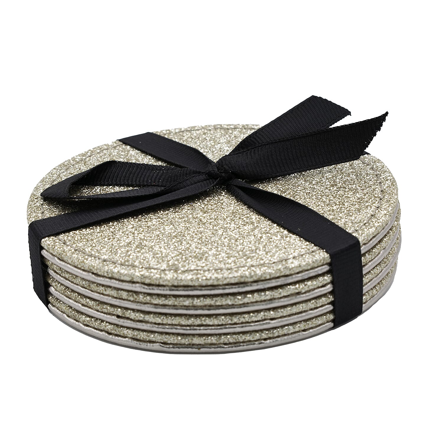 Set of 4 Round Glitter Placemats & 4 Matching Coasters - Gold