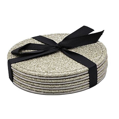 Set of 4 Round Glitter Placemats - 4 Matching Coasters - Gold