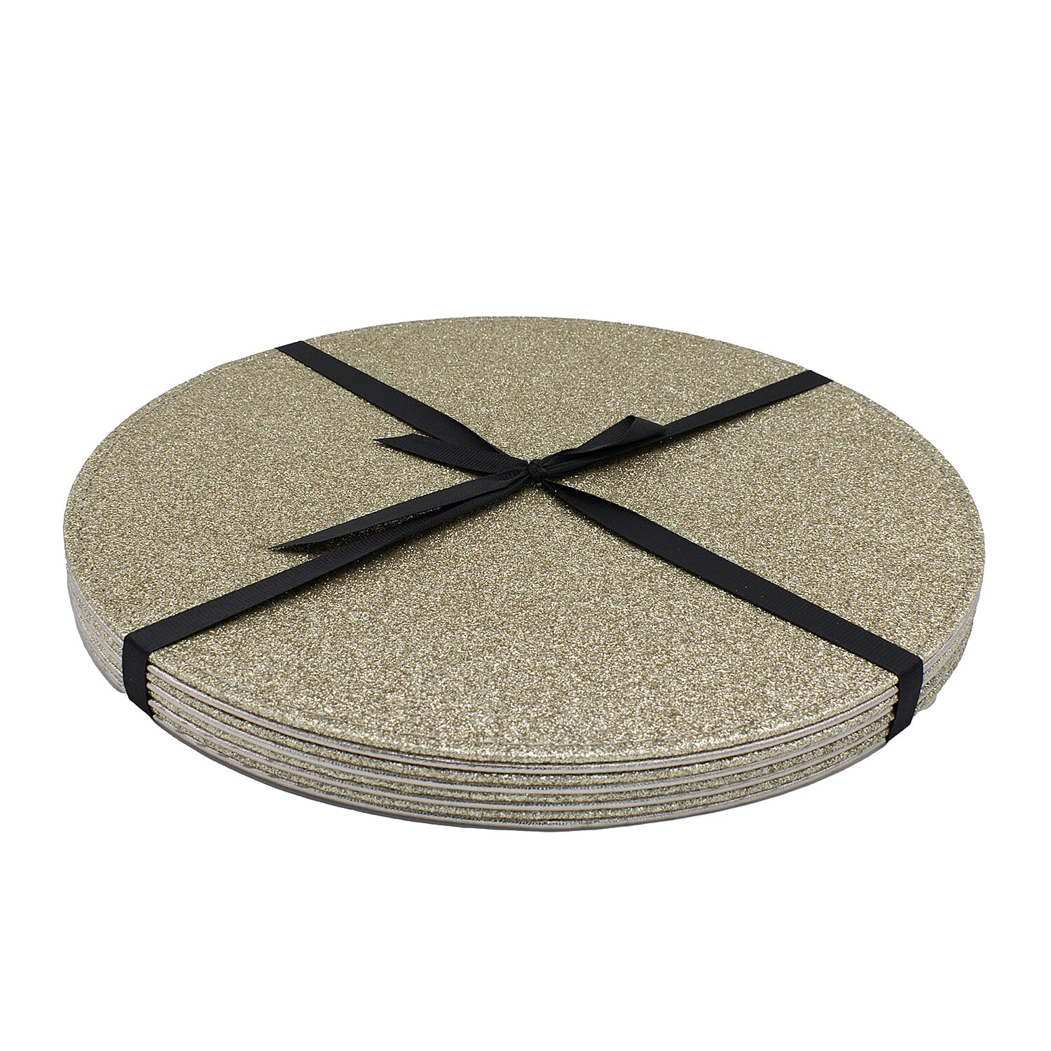 Set of 4 Round Glitter Placemats & 4 Matching Coasters - Gold