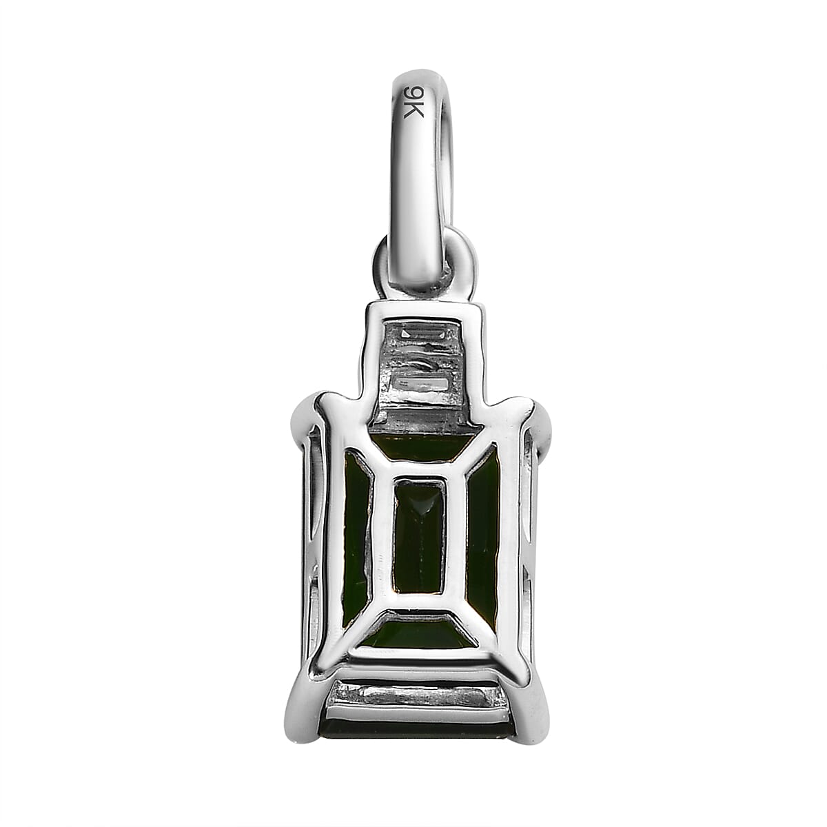9K White Gold Natural Chrome Diopside and Diamond Pendant 1.61 Ct