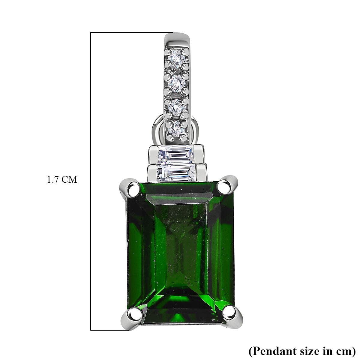 9K White Gold Natural Chrome Diopside and Diamond Pendant 1.61 Ct