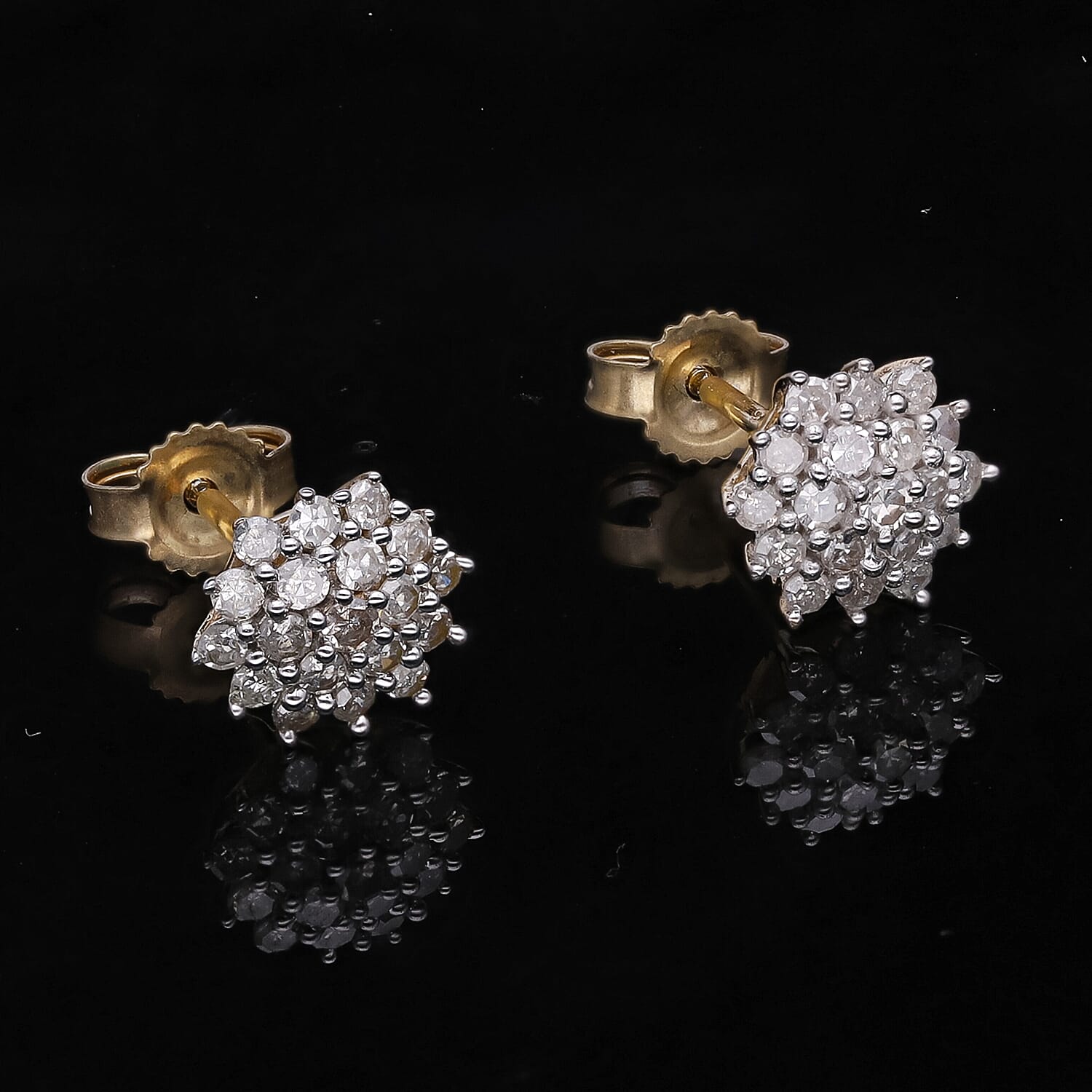 9K Yellow Gold SGL Certified Diamond (I3/G-H) Earrings (with Push Back) 0.50 Ct