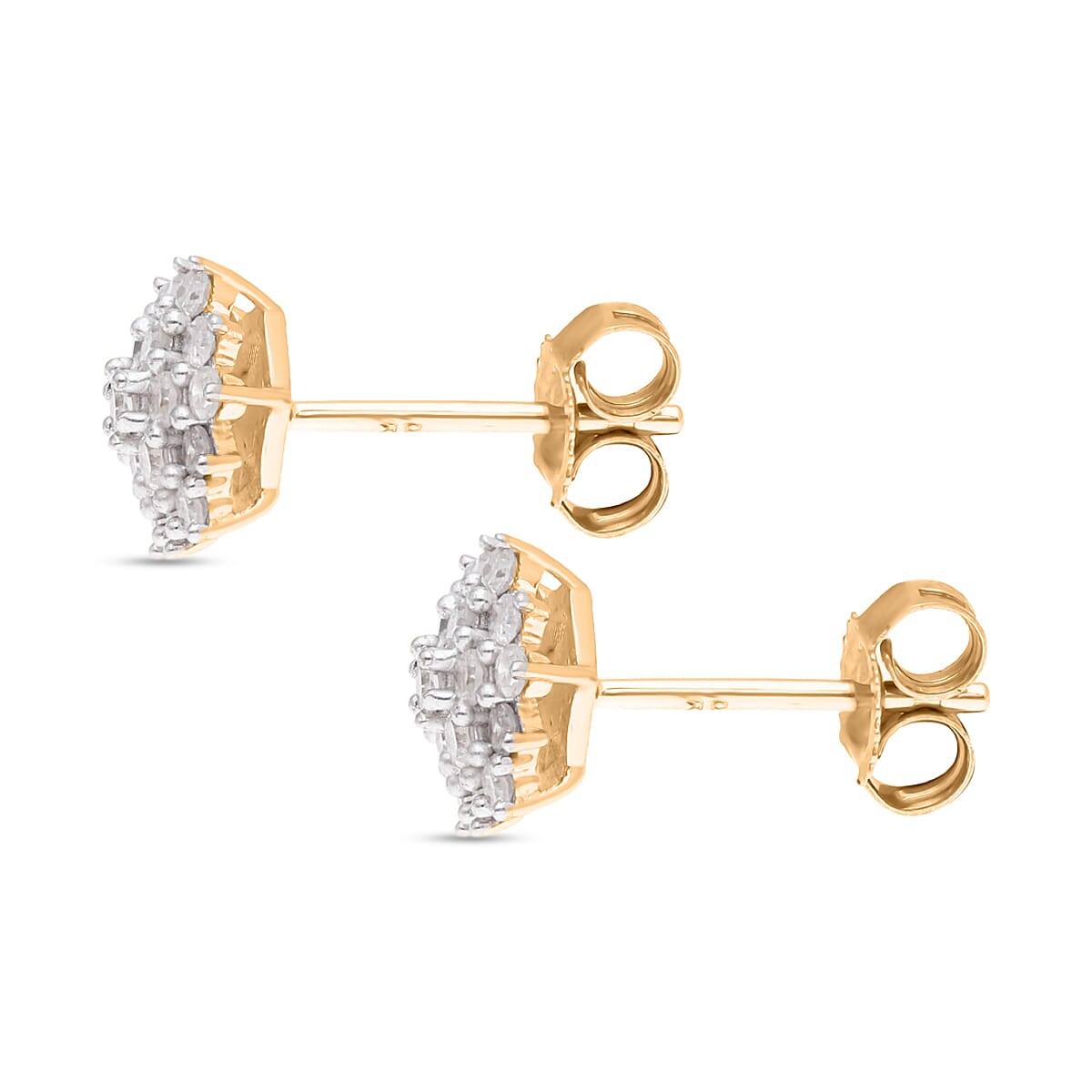 9K Yellow Gold SGL Certified Diamond (I3/G-H) Earrings (with Push Back) 0.50 Ct