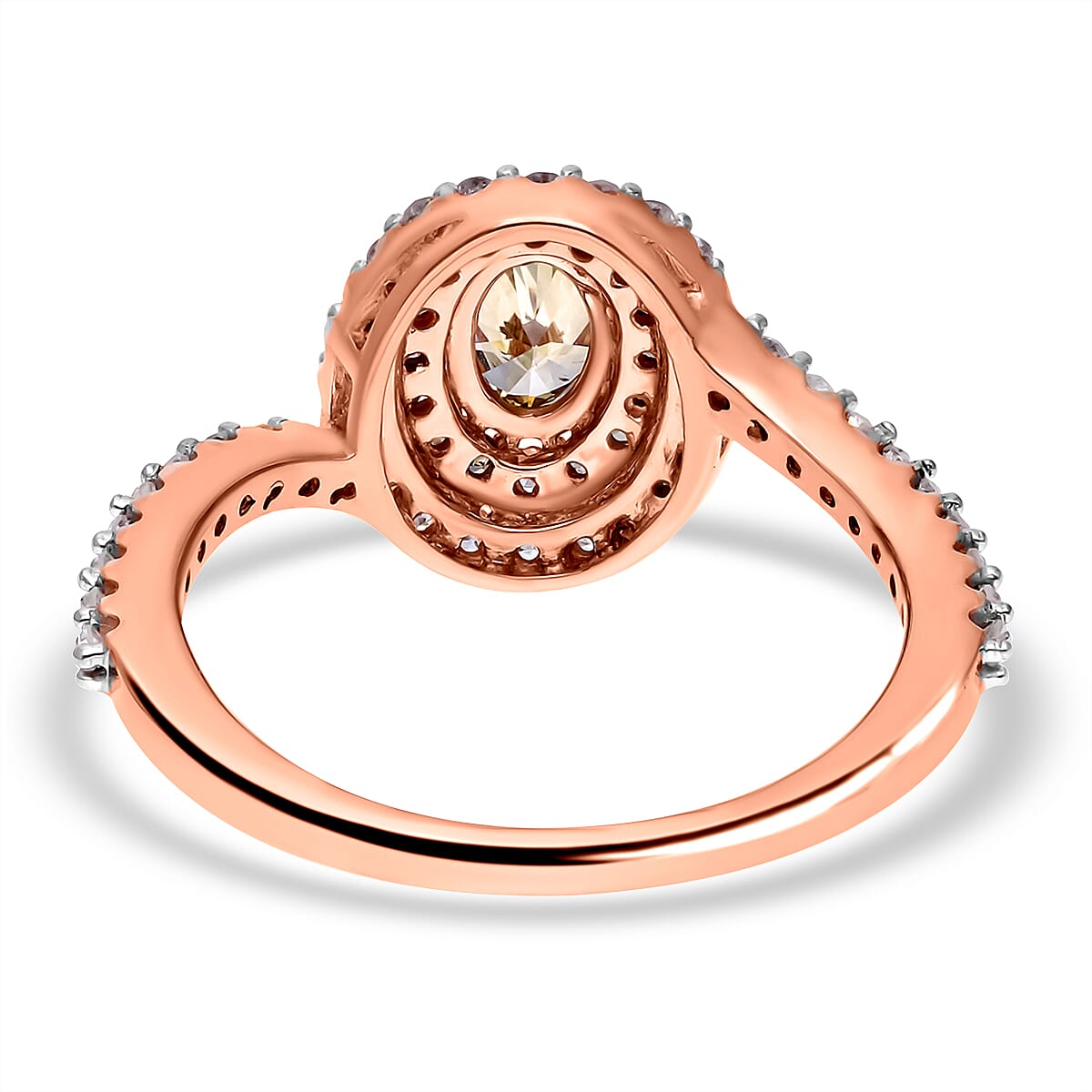 9K Rose Gold Champagne Diamond (0.50 Ct Center) and White Diamond Bypass Halo Ring 1.0 Ct