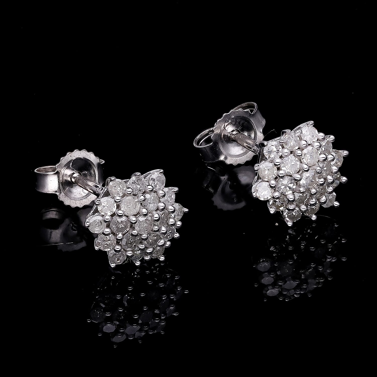 9K White Gold SGL Certified Diamond (G-H) Earrings (with Push Back) 0.50 Ct