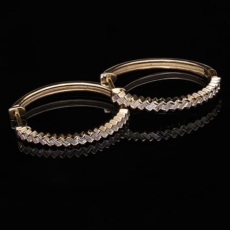 9K Yellow Gold White Diamond I3-G-H Hoop Earrings With Clasp