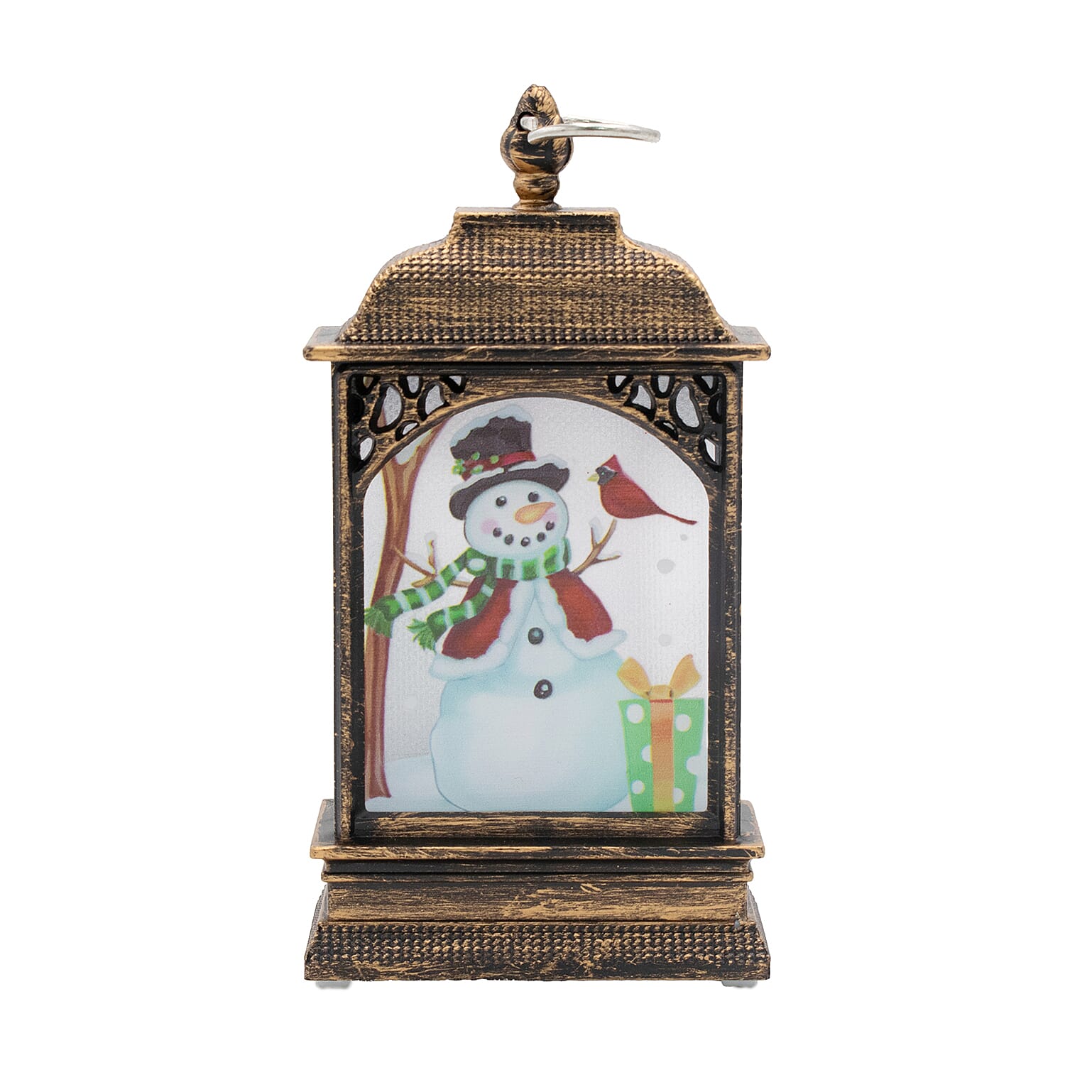 Set of 2 Mini Lantern Decoration with Christmas Designs (Home & Snowman) - Multi