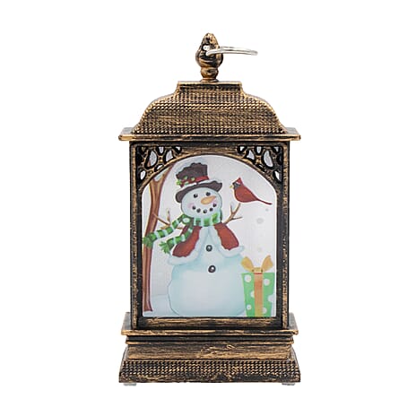 Set of 2 Mini Lantern Decoration with Christmas Designs (Home & Snowman) - Multi