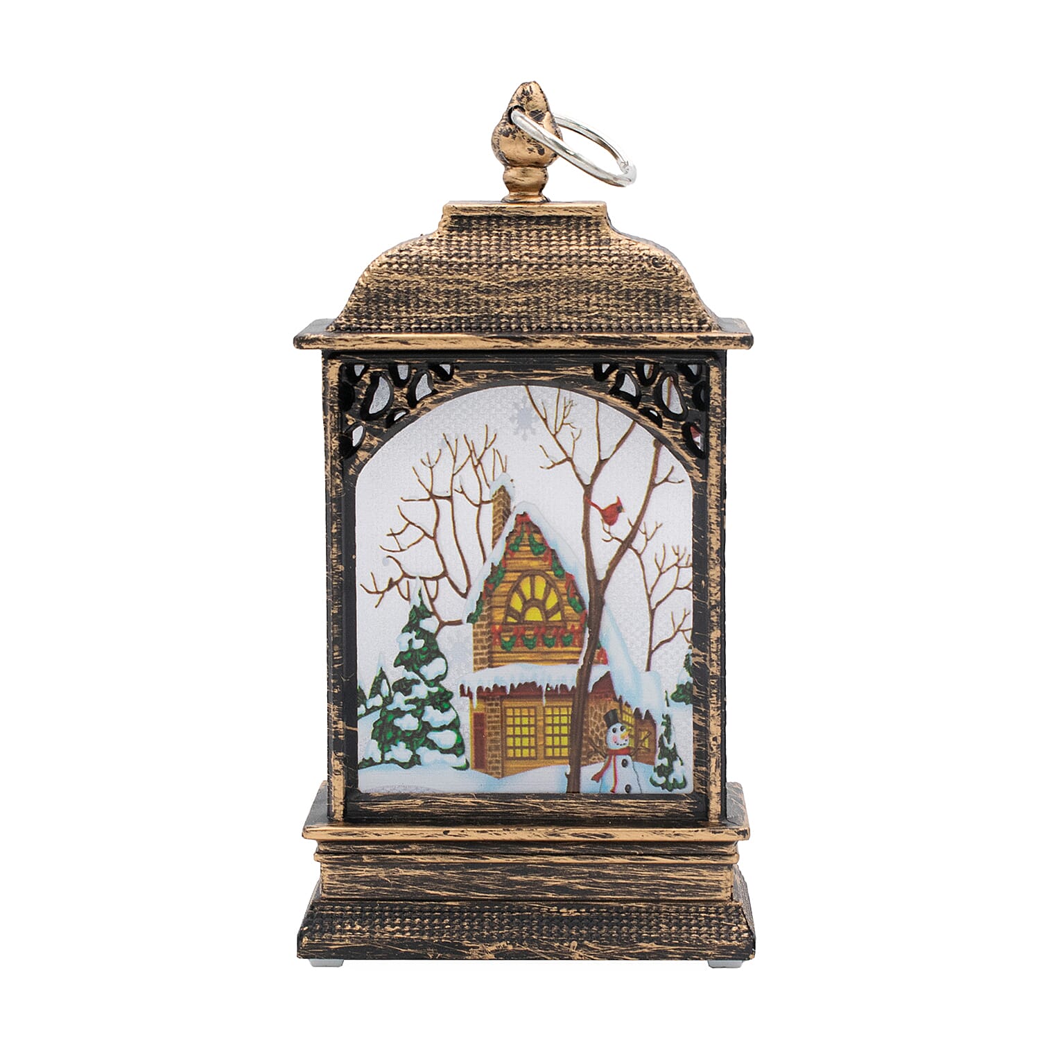 Set of 2 Mini Lantern Decoration with Christmas Designs (Home & Snowman) - Multi