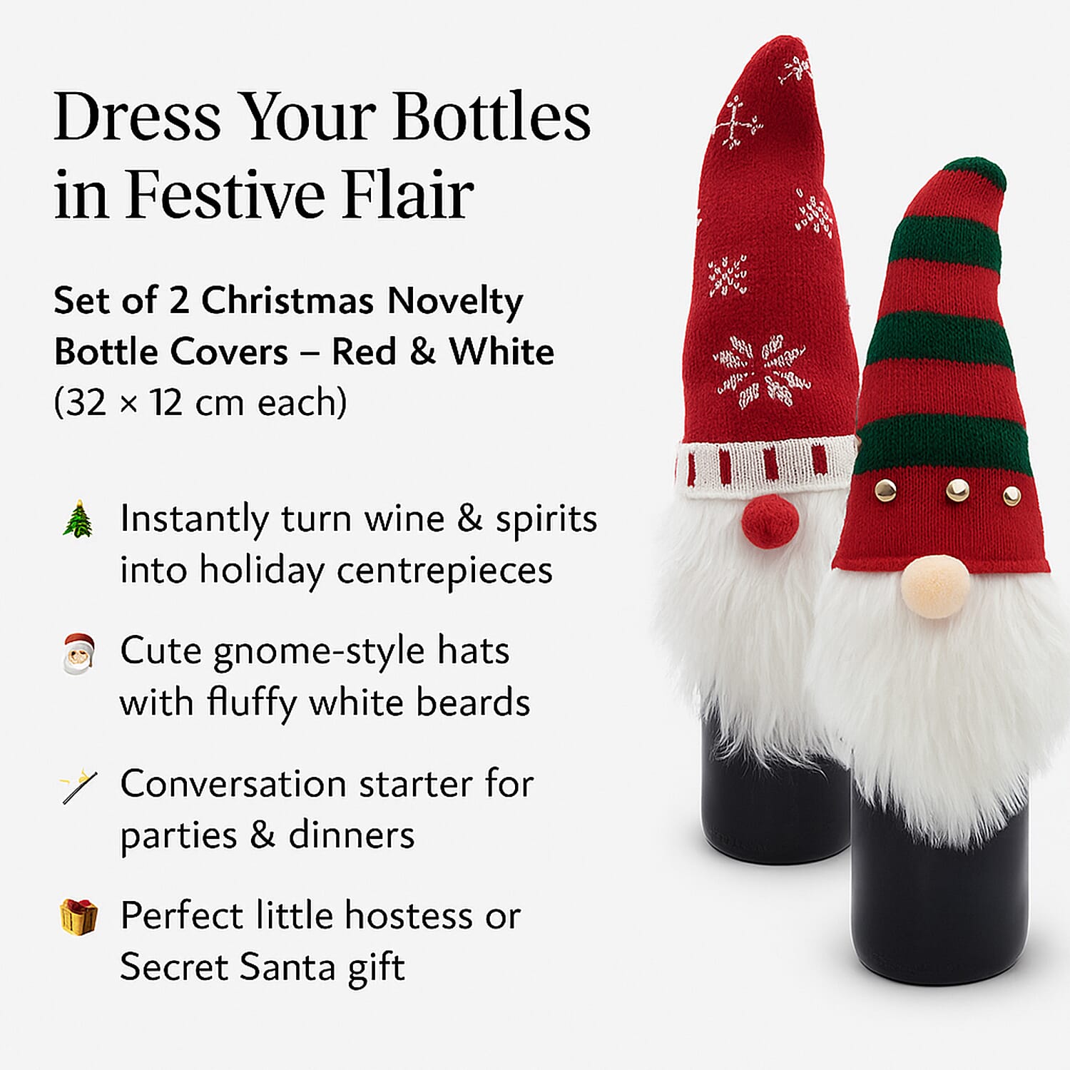 Set of 2 Christmas Novelty Bottle Cover (Size 32x12 Cm) - Red & White
