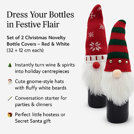 Set of 2 Christmas Novelty Bottle Cover (Size 32x12 Cm) - Red & White